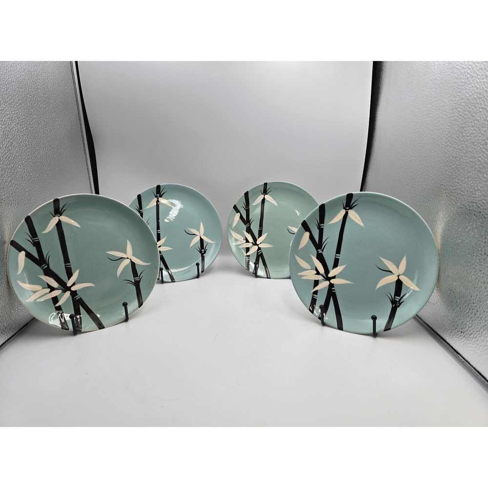 Weil Ware Bamboo Salad Plates Set of 4 Turquoise MCM California Pottery 8in"